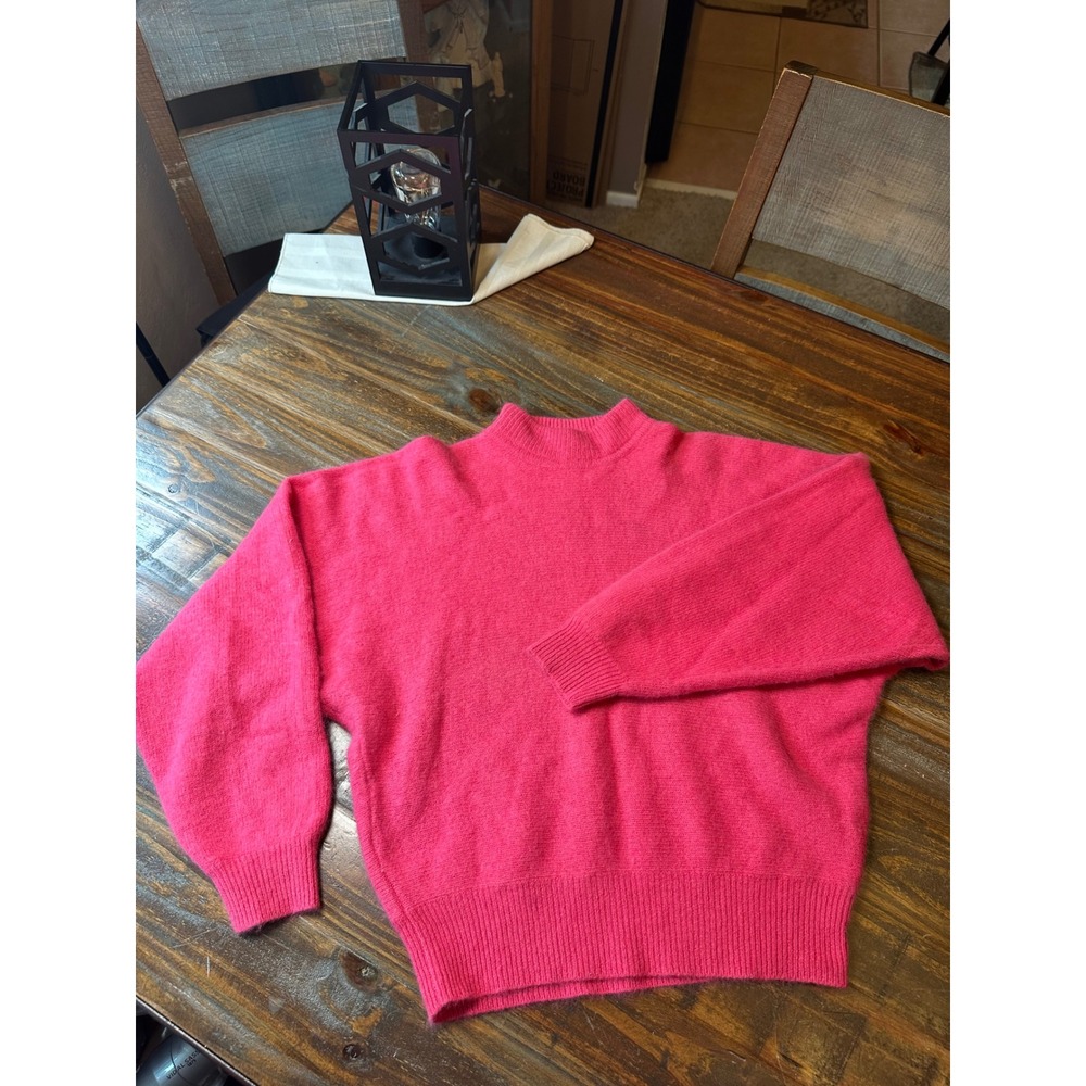 Rafaella Vintage 90's Hot Pink Angora Lambswool Mock Neck Fuzzy Sweater Pink M